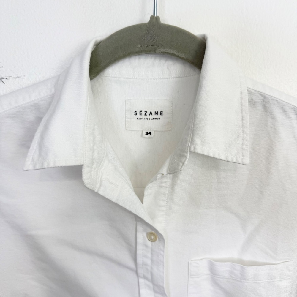 Sézane Tomboy Shirt White Cotton Button Down Size 0 - Picture 4 of 6